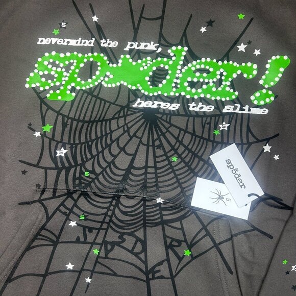 Spider Hoodie P*NK V2 Grey / Green Size Medium - Picture 2 of 8